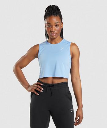 Podkoszulki Damskie Gymshark Treningowe Crop Niebieskie | PL 3100KOR